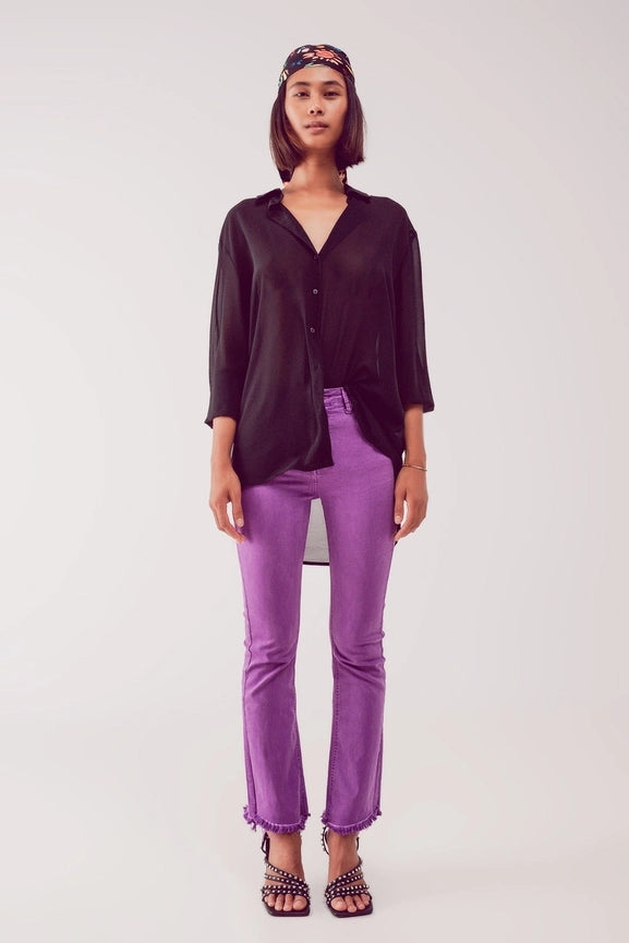 Flare Jeans with Raw Hem Edge in Purple-Jeans-Q2-XS-PURPLE-Urbanheer