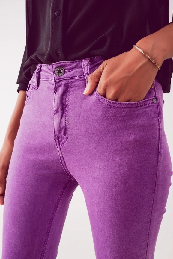 Flare Jeans with Raw Hem Edge in Purple-Jeans-Q2-XS-PURPLE-Urbanheer