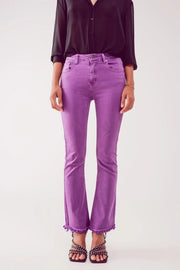 Flare Jeans with Raw Hem Edge in Purple-Jeans-Q2-XS-PURPLE-Urbanheer