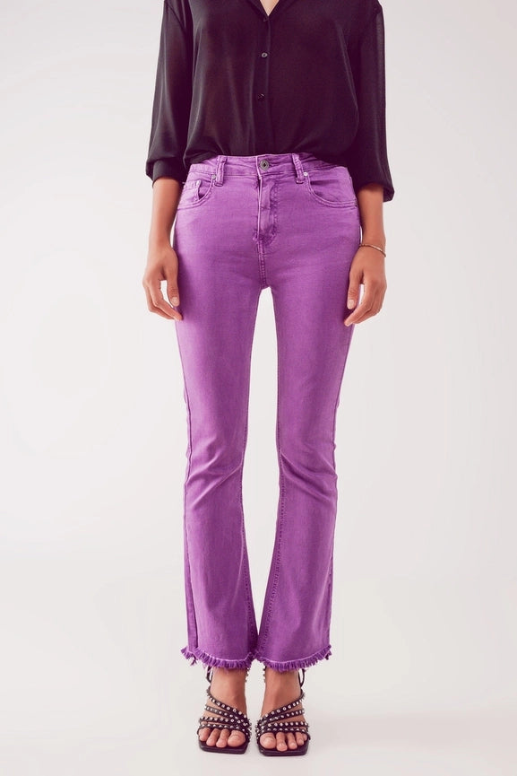 Flare Jeans with Raw Hem Edge in Purple-Jeans-Q2-XS-PURPLE-Urbanheer