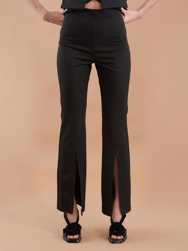 Flare Slit Detail High Waist Fabric Trousers Black-Trousers-JUSTE-36-Black-Urbanheer