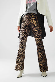 Flared Spandex Leggings in A Leopard Print-Leggings-Q2-S-Brown-Urbanheer