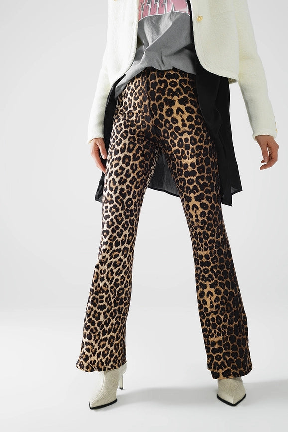 Flared Spandex Leggings in A Leopard Print-Leggings-Q2-S-Brown-Urbanheer