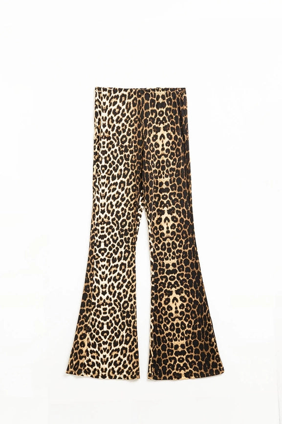 Flared Spandex Leggings in A Leopard Print-Leggings-Q2-S-Brown-Urbanheer