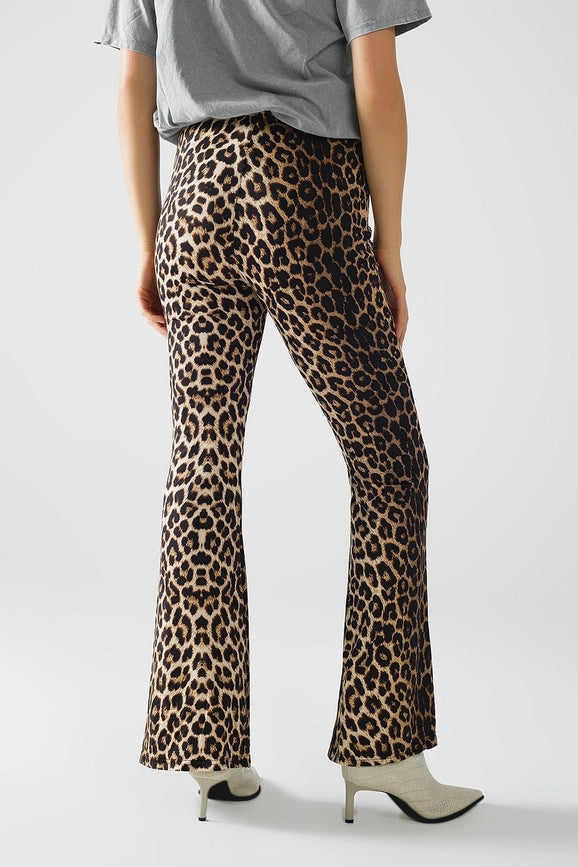 Flared Spandex Leggings in A Leopard Print-Leggings-Q2-S-Brown-Urbanheer