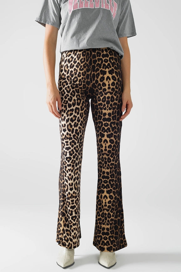Flared Spandex Leggings in A Leopard Print-Leggings-Q2-S-Brown-Urbanheer