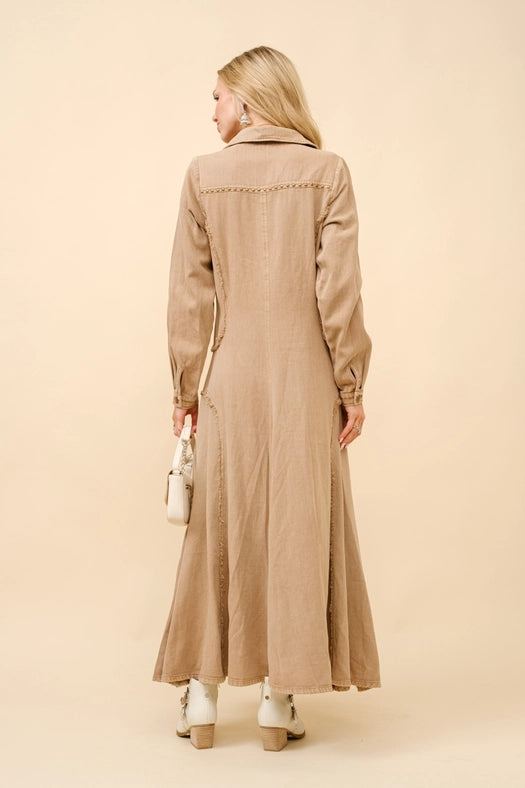 Flared Yoke Shirt Maxi Dress-Dress-Blue B-S-WASHED CAMEL-Urbanheer