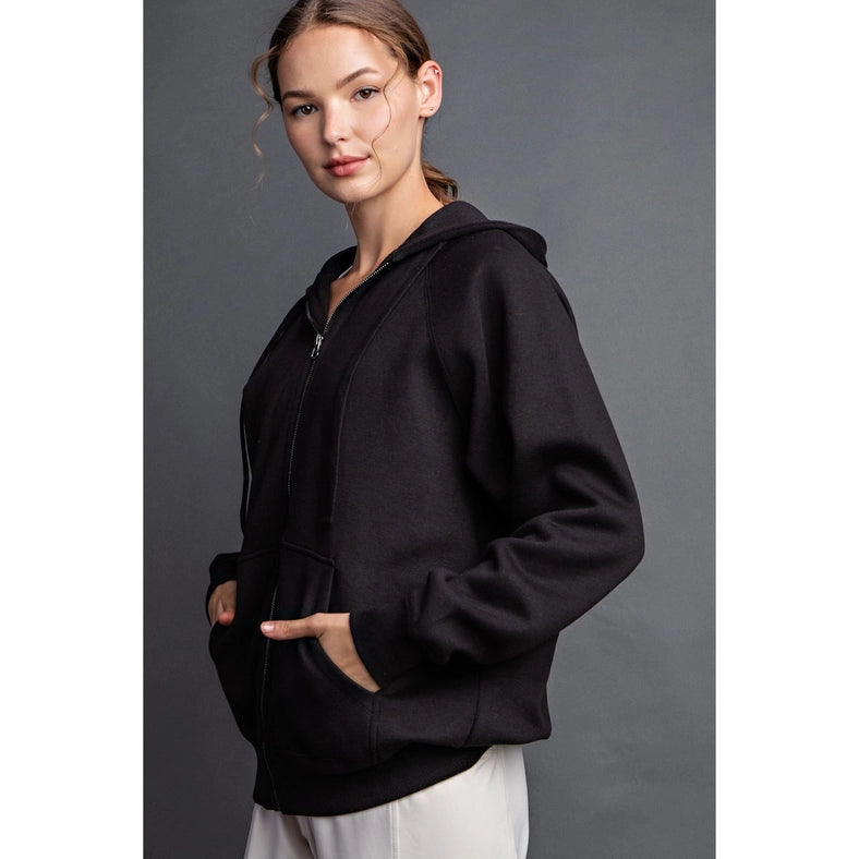 Fleece French Terry Full Zip Hoodie Jacket Black-Jacket-Rae Mode-S-Urbanheer