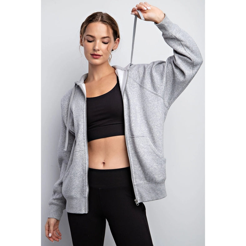 Fleece French Terry Full Zip Hoodie Jacket H Grey-Jacket-Rae Mode-S-Urbanheer