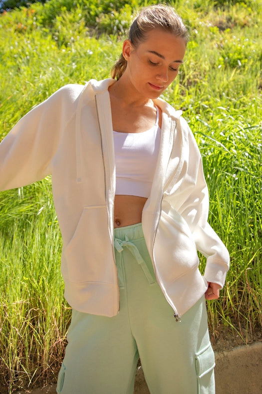 Fleece French Terry Full Zip Hoodie Jacket Ivory-Jacket-Rae Mode-S-Urbanheer