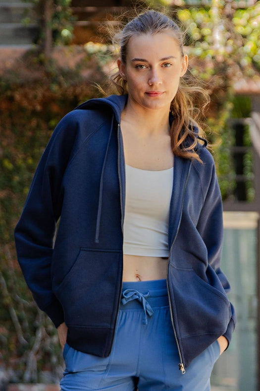 Fleece French Terry Full Zip Hoodie Jacket Navy-Jacket-Rae Mode-S-Urbanheer