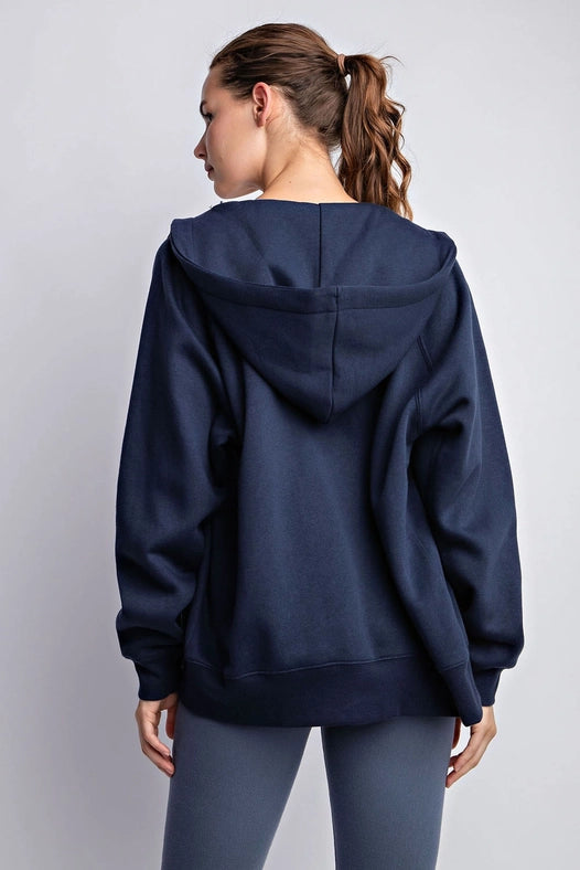 Fleece French Terry Full Zip Hoodie Jacket Navy-Jacket-Rae Mode-S-Urbanheer