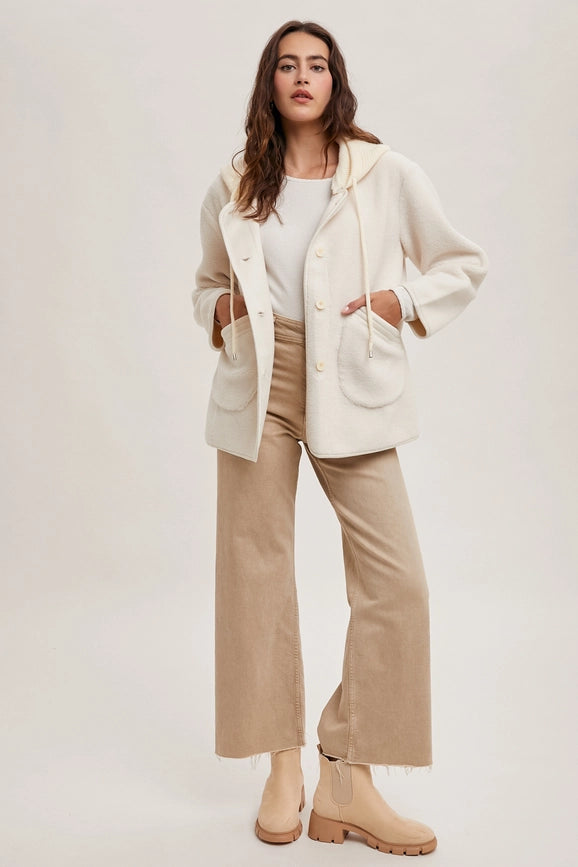 Fleece Hooded Button Down Jacket Inner Faux Suede IVORY-Jacket-Bluivy-S-IVORY-Urbanheer