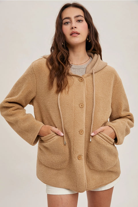 Fleece Hooded Button Down Jacket Inner Faux Suede