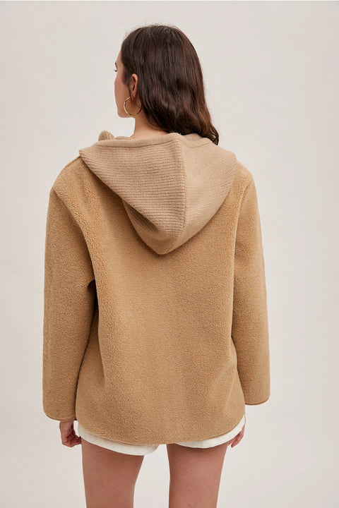 Fleece Hooded Button Down Jacket Inner Faux Suede
