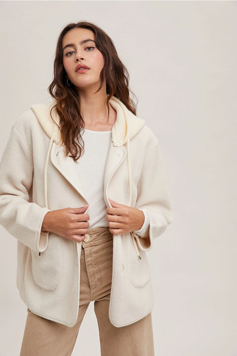 Fleece Hooded Button Down Jacket Inner Faux Suede