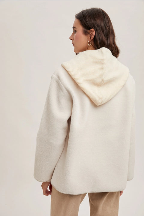 Fleece Hooded Button Down Jacket Inner Faux Suede