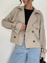 Flip Collar Double Breasted Short Long Sleeved Jacket
