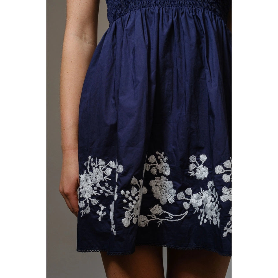 Flirty Smocked Embroidered Mini Dress-Dress-Apolline-S-DARK NAVY-Urbanheer