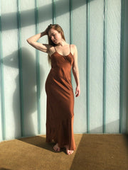 Floor Length Mulberry Silk Slip in Tobacco-Dress-Ocean Prairie-S-Tobacco-Urbanheer