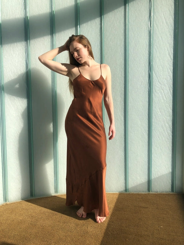 Floor Length Mulberry Silk Slip in Tobacco-Dress-Ocean Prairie-S-Tobacco-Urbanheer