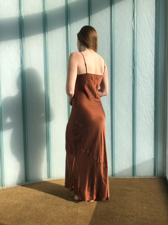Floor Length Mulberry Silk Slip in Tobacco-Dress-Ocean Prairie-S-Tobacco-Urbanheer