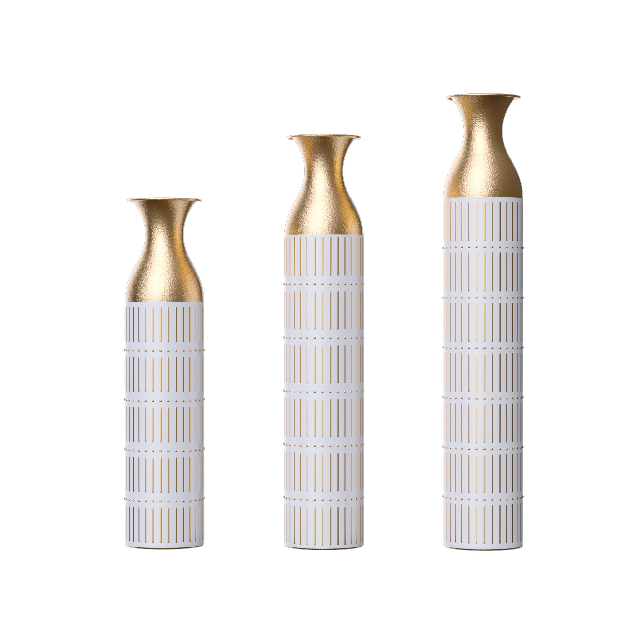 Floor Metal Vases Decorated White Metal Vases Set