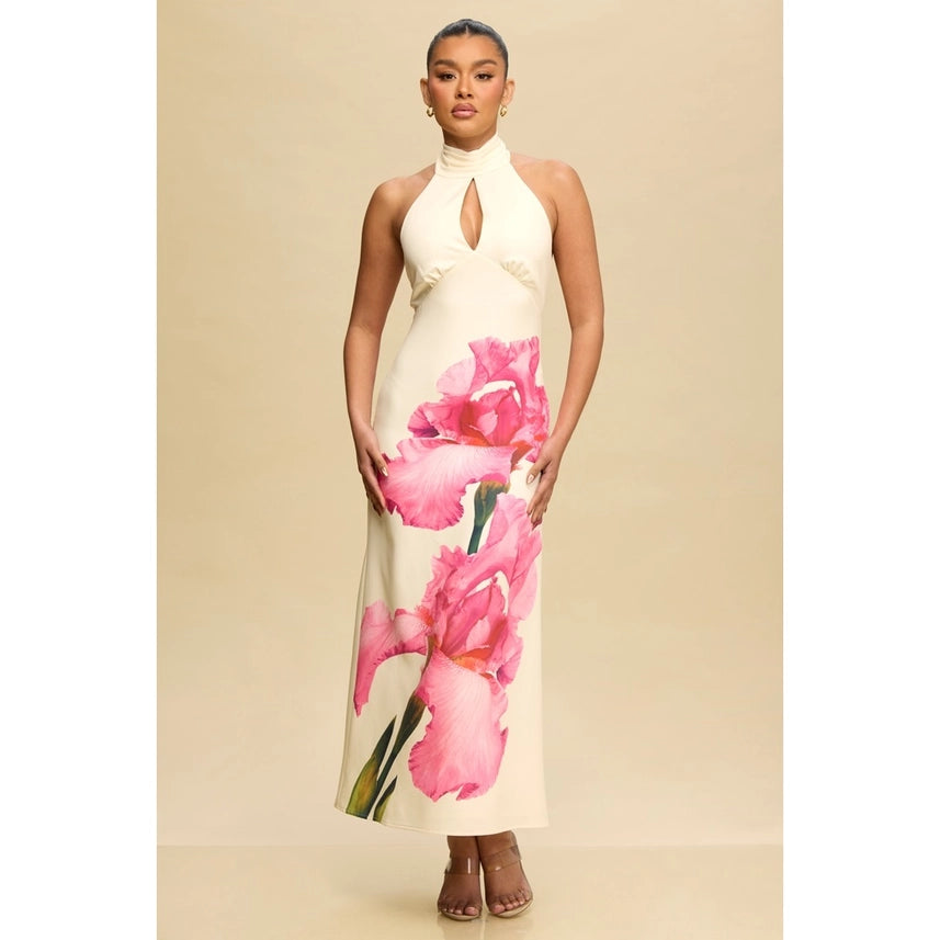 Flora Halter Midi Dress-Dress-Luxxel-S-IVORY MULTI-Urbanheer