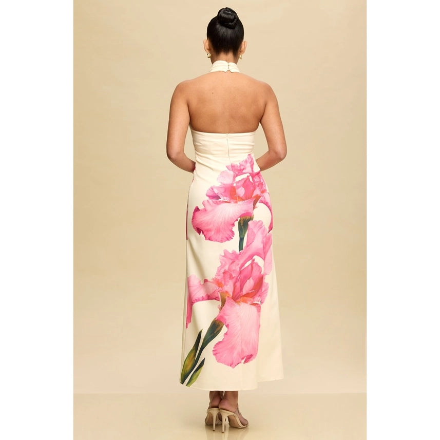 Flora Halter Midi Dress-Dress-Luxxel-S-IVORY MULTI-Urbanheer