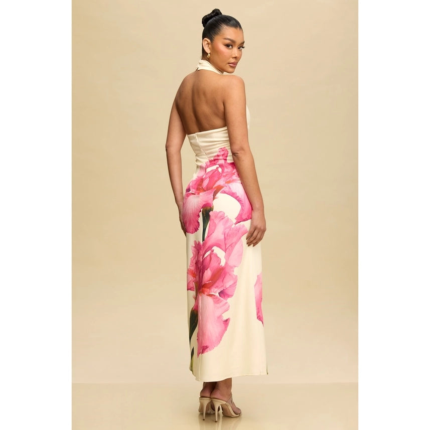 Flora Halter Midi Dress-Dress-Luxxel-S-IVORY MULTI-Urbanheer