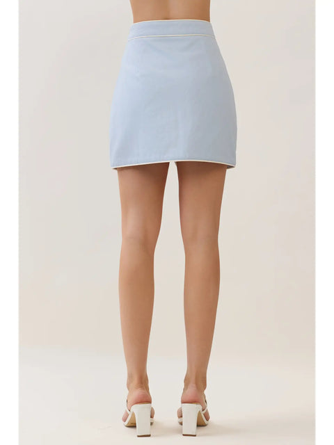 Floral Appliqué Front Slit Mini Skirt - Blue