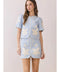 Floral Appliqué Front Slit Mini Skirt - Blue