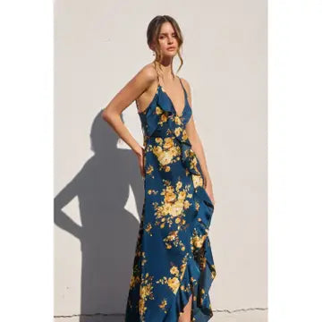 Floral Asymmetrical Ruffle Maxi Dress