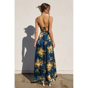 Floral Asymmetrical Ruffle Maxi Dress