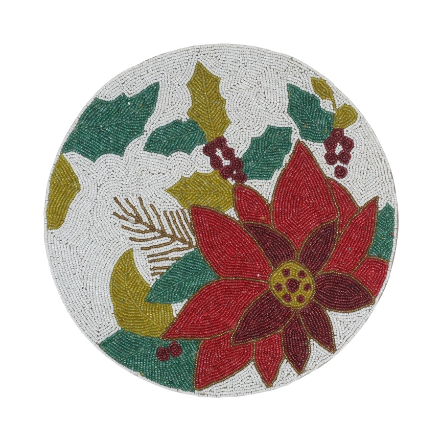 Floral Beaded Placemat-Placemat-Tiramisu-15 x 15 x 0.2 in (38.1 x 38.1 x 0.5 cm)-Urbanheer