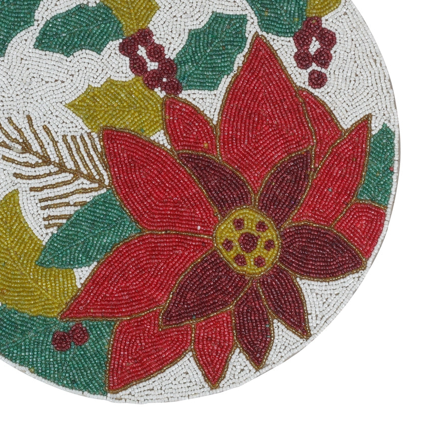 Floral Beaded Placemat-Placemat-Tiramisu-15 x 15 x 0.2 in (38.1 x 38.1 x 0.5 cm)-Urbanheer