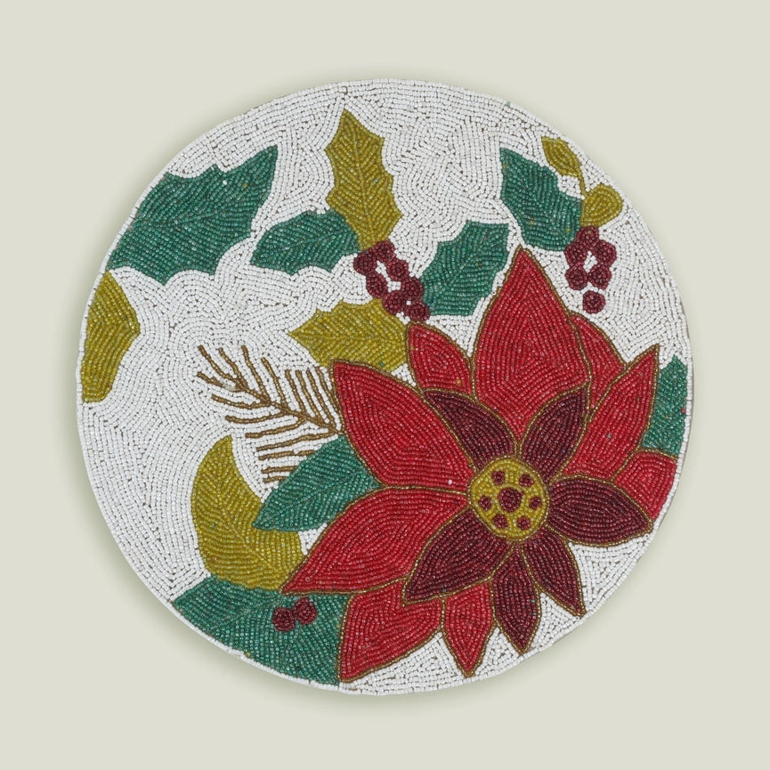 Floral Beaded Placemat-Placemat-Tiramisu-15 x 15 x 0.2 in (38.1 x 38.1 x 0.5 cm)-Urbanheer