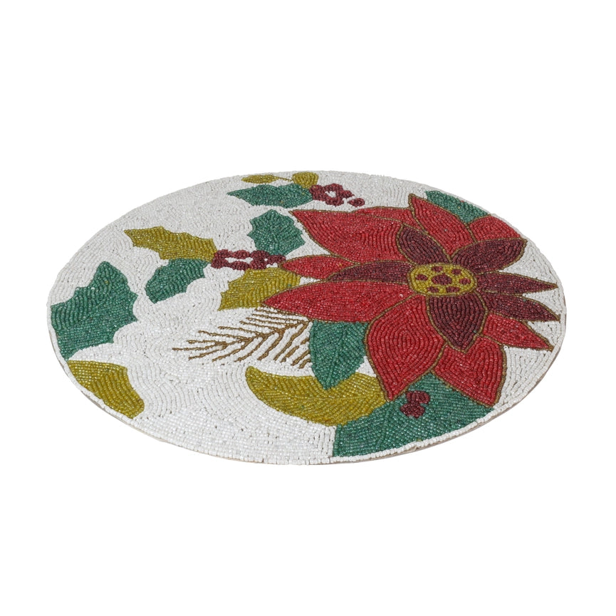 Floral Beaded Placemat-Placemat-Tiramisu-15 x 15 x 0.2 in (38.1 x 38.1 x 0.5 cm)-Urbanheer