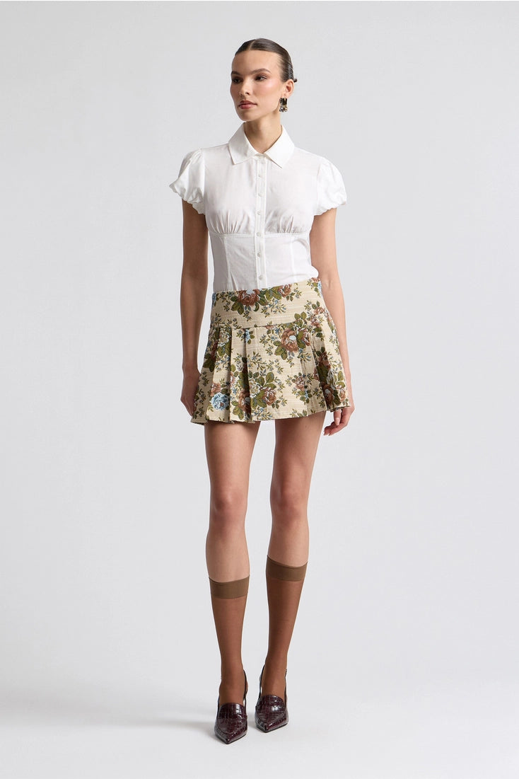 Floral Brocade Pleated Mini Skort