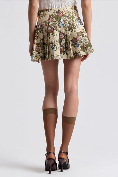 Floral Brocade Pleated Mini Skort