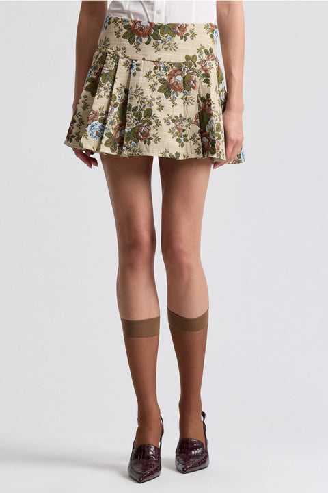 Floral Brocade Pleated Mini Skort
