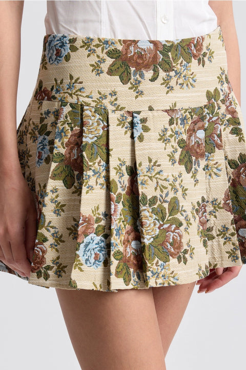 Floral Brocade Pleated Mini Skort