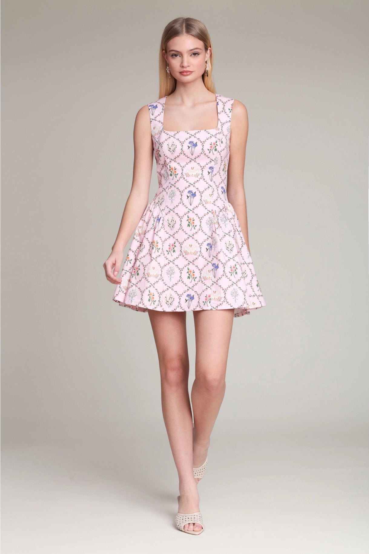 Floral Cotton Square Neck Mini Dress