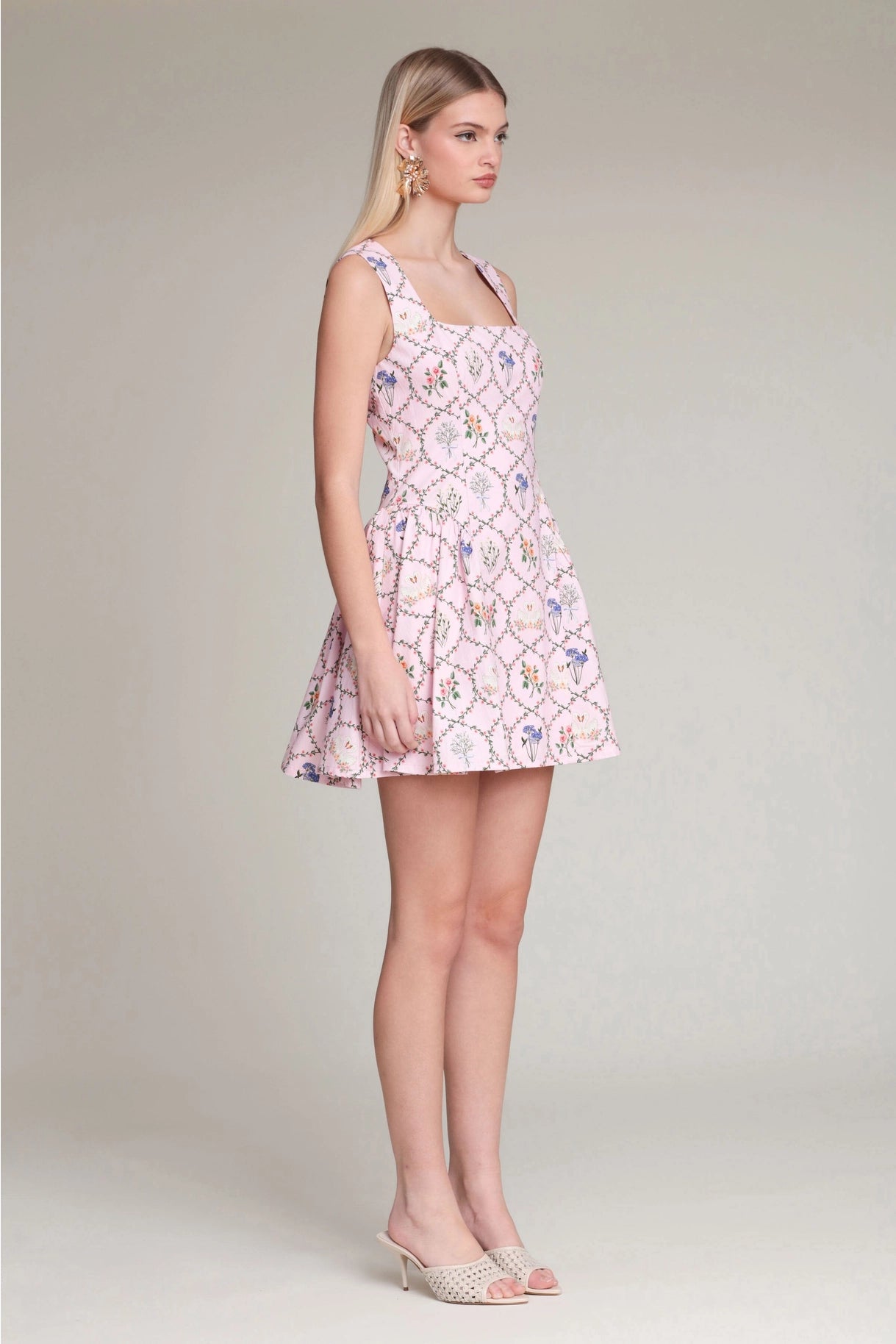 Floral Cotton Square Neck Mini Dress