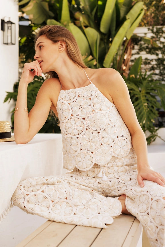 Floral Crochet Straight Pants-Pants-Endless Blu-S-2 TONE NATURAL-Urbanheer