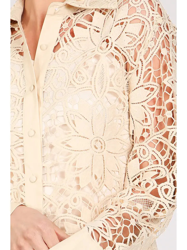 Floral Cutout Lace Detail Top & Shorts Set-Set-Beulah Style-S-Ivory-Urbanheer