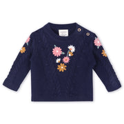 Floral Embroidered Chunky Baby Pullover Sweater (Organic) Navy Blue-Sweater-Viverano Organics-0-3M-Navy Blue-Urbanheer