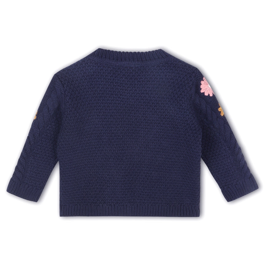 Floral Embroidered Chunky Baby Pullover Sweater (Organic) Navy Blue-Sweater-Viverano Organics-0-3M-Navy Blue-Urbanheer