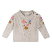 Floral Embroidered Chunky Baby Pullover Sweater (Organic) Stone-Sweater-Viverano Organics-0-3M-Stone-Urbanheer
