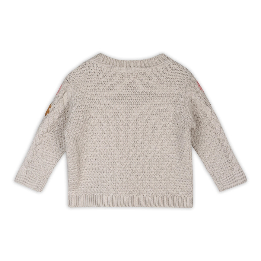 Floral Embroidered Chunky Baby Pullover Sweater (Organic) Stone-Sweater-Viverano Organics-0-3M-Stone-Urbanheer